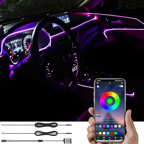 TABEN Auto Innenraumbeleuchtungs Kits 3 Meter Fiber Optic RGB Multicolor 16 Millionen Farben Musik-Sync-Rhythmus Sound Active-Funktion und drahtlose Bluetooth-APP-Steuerung 12V mit Zigarettenanzünder