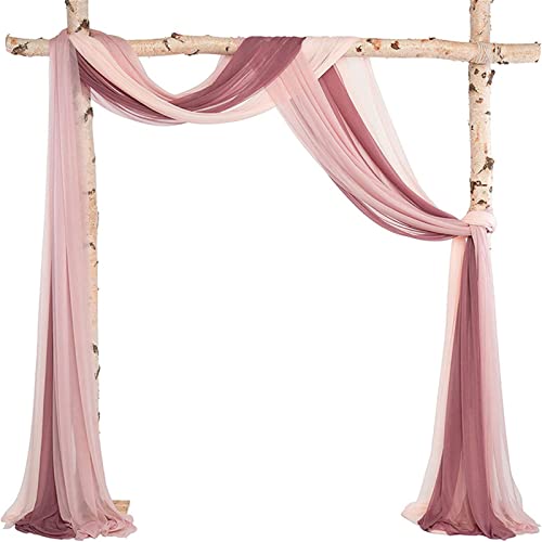 Trayosin 3 Stück Vorhang Querbehang Traubogen,Hochzeitsbogen, Gardine Freihanddeko,Eleganter Langer Fenster Vorhang Gardinen Schals für Babyparty Geburtstag Hochzeit Deko (Fuchsie,75x550cm)