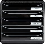 Exacompta 3097214D Premium Ablagebox mit 5 Schubladen für DIN A4+ Dokumente. Stapelbare Schubladenbox mit hoher Kapazität für mehr Platz auf dem Schreibtisch Big Box Plus Glossy Schwarz|Grau