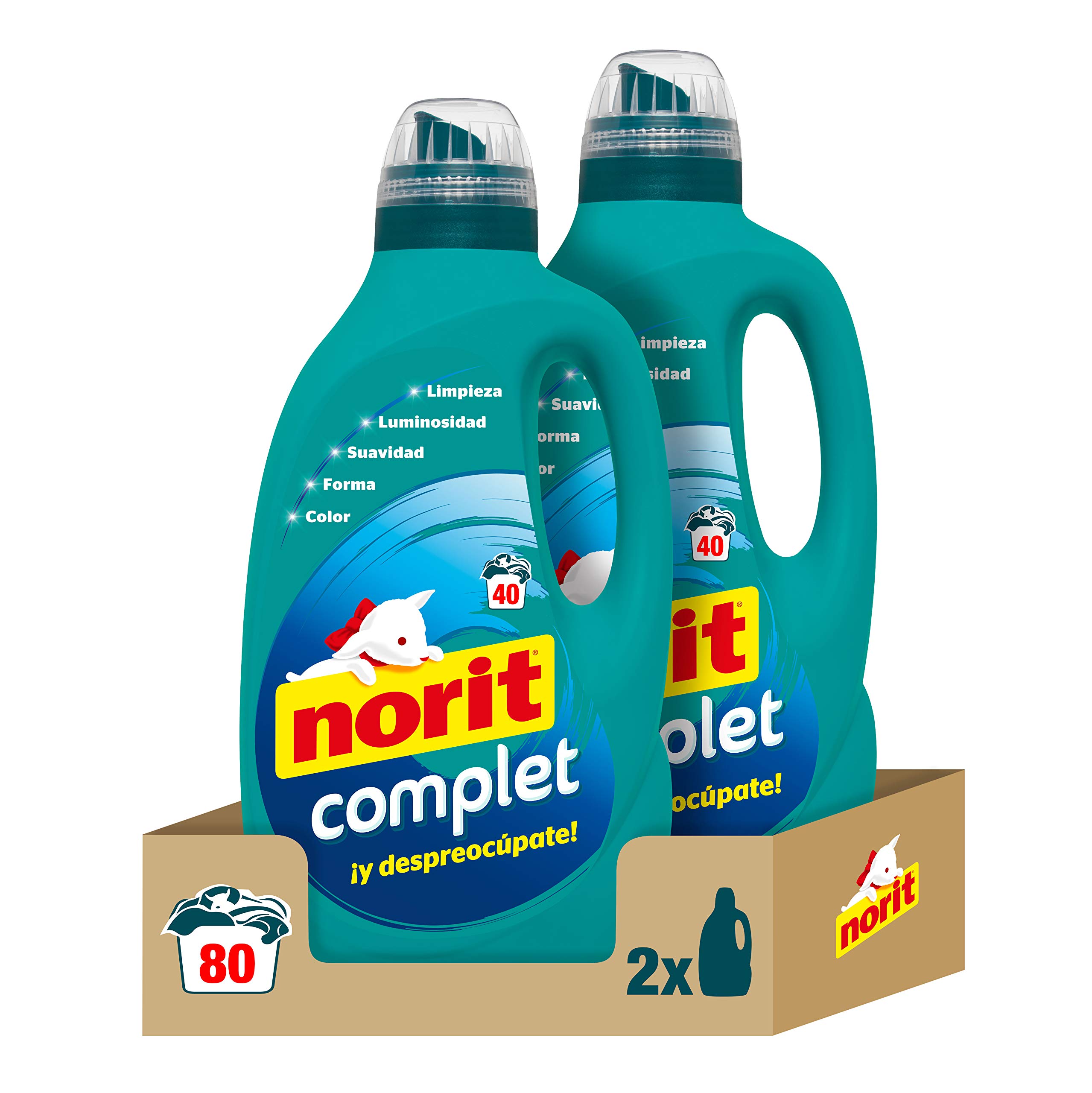 Norit Complet Flüssigwaschmittel für alle Kleidung, maximale Reinigung und Pflege, 40 Waschgänge, 2 x 2 l