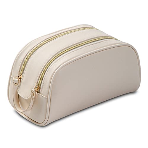 Pu-Leder-Kosmetik-Aufbewahrungstasche Candy Color Travel Ladies Large Capacity Zipper Waterproof Bag (Color : Beige, Size : One Size)