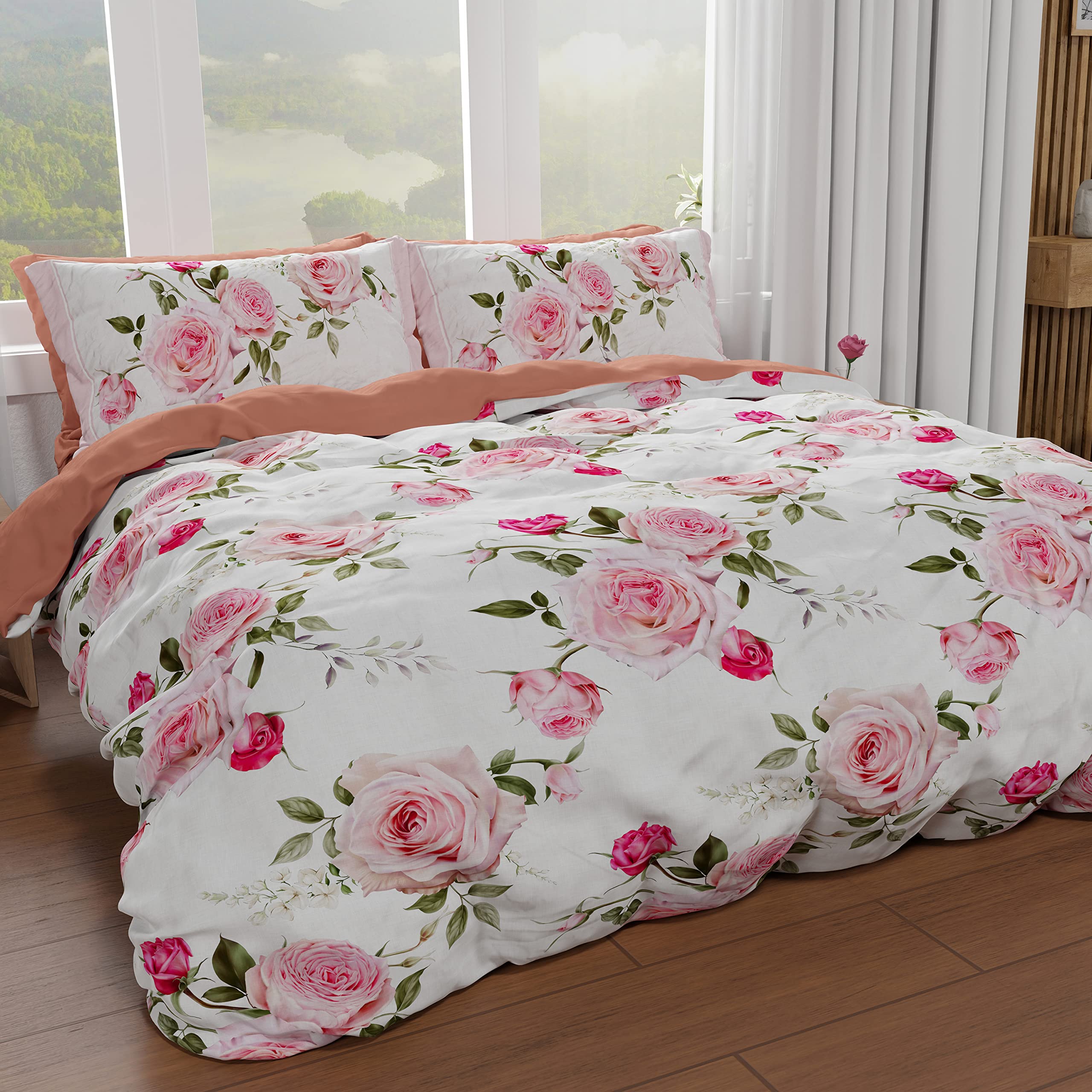 PETTI Artigiani Italiani - Bettbezug für Doppelbett, Bettbezug, Bettbezug und Kissenbezüge, Bettbezug, 100% Made in Italy, Floral
