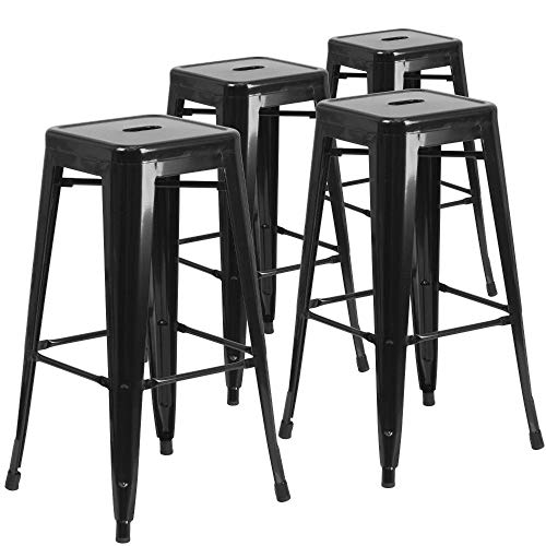 Flash Furniture 4 Stück in der Packung 76,2 cm hoher rückenfreier schwarzer Barhocker mit quadratischem Sitz aus Metall für innen und außen