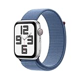 Apple Watch SE (2. Generation, 2023) (GPS + Cellular, 44 mm) Smartwatch mit Aluminiumgehäuse in Silber und Sport Loop in Winterblau. Fitness- und Schlaftracker, Herzfrequenzmesser, CO₂ neutral