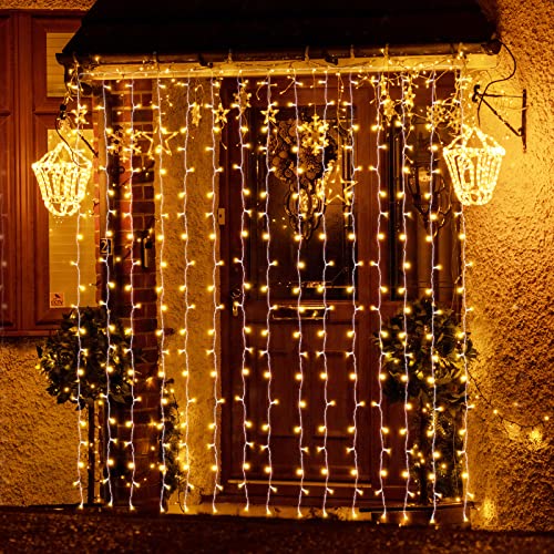 SALCAR LED Lichtervorhang 6 * 3m IP44 600er LED Lichterkette für Wohnzimmer, Garten, Terasse, als TV-Hintergrund usw.- Warmweiß