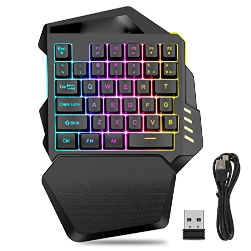 35-Tasten-Einhand-Gaming-Tastatur, 2,4 G Kabellose PC-Gaming-Tastatur mit RGB-Beleuchtung, USB-C-betriebene Ergonomische Mechanische Tastatur für Win98SE, für Mich, für Win 7, für Win XP, für VISTA, F