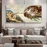 Die Erschaffung Adams von Michelangelo Leinwand Gemälde Wandkunst XXL Leinwanddrucke berühmte Kunstbilder für Wohnzimmer 60 x 132 cm/24 x 52 Zoll Mit Rahmen
