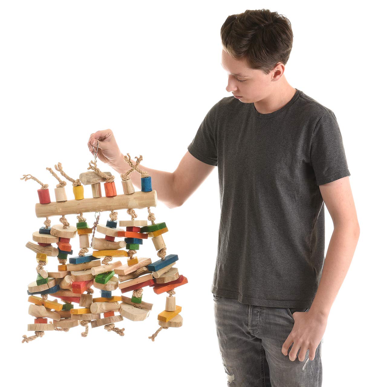 Java Papagei Spielzeug Abacus, Bunte Holzblöcke - großes Papageienspielzeug für Großsittiche und alle Papageien - hochwertiges Holz | ca. 40 x 50 cm