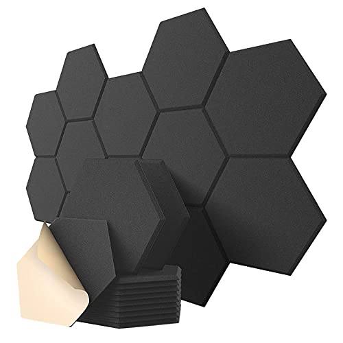 FYOBOT 12 Packungen Selbstklebende Akustik Platten, 12X10X 0,4 Schalldichte Schaumstoff Platten,Hexagon Schall Schutz Platten