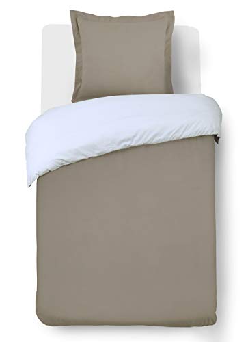 Vision - Wende-Bettwäsche, zweifarbig, Taupe/Weiß, 140 x 200 cm, mit 1 Kissenbezug für Einzelbett, 100 % Baumwolle