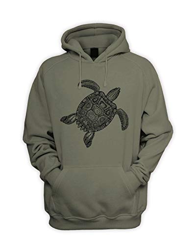 Tribal Turtle Tattoo Hipster Herren Pouch Pocket Hoodie Kapuzenpullover Sweatshirt, khaki, Small