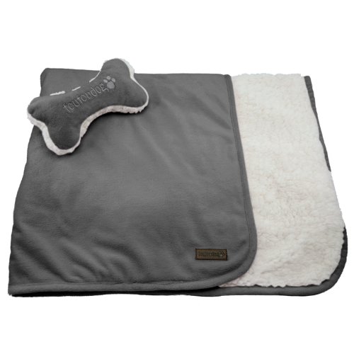 FouFou Dog Sherpa Decke für Welpen-Set Luxe mit Knochen Kissen, anthrazit grau