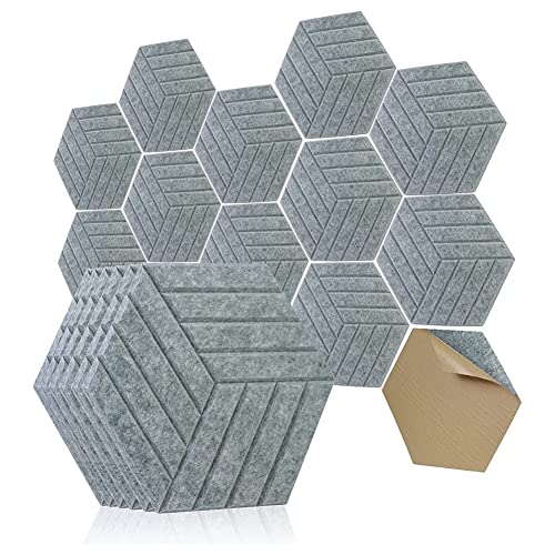 SAHROO Schallschutzplatten Hexagon Selbstklebend,12 StüCk Akustikplatte, SchalldäMpfplatte für Studio Office Home,1