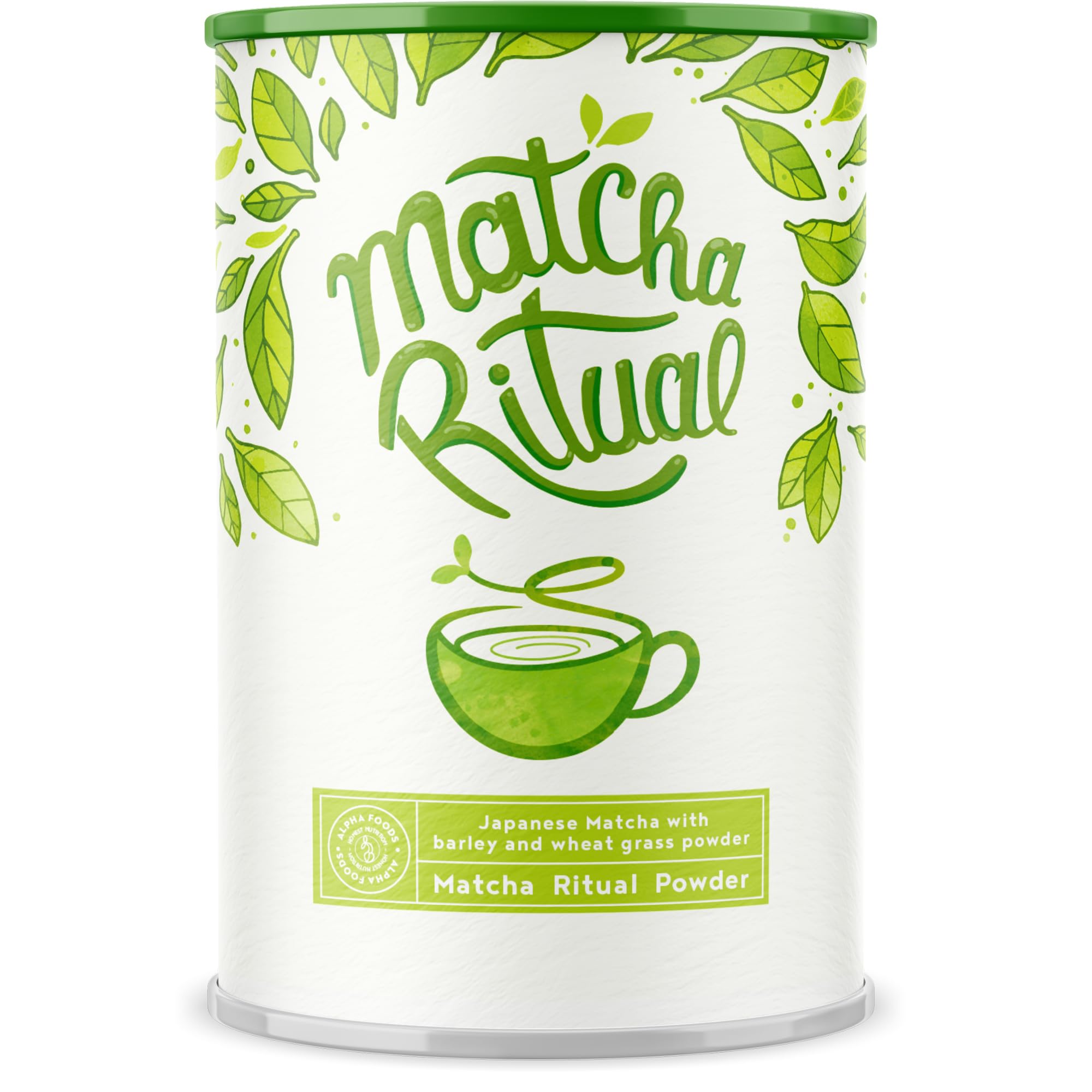 Matcha Pulver - 210g - Matcha Latte - Feinster heiliger japanischer Zeremonien-Matcha ergänzt mit Kokosmilch, Weizengras und Gerstengras