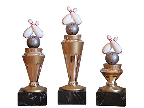 RaRu 3er-Serie Bowling-Pokale (RH) auf Marmorsockel mit Wunschgravur