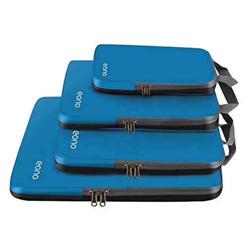 Amazon Brand - Eono Komprimierbaren Packwürfeln zur Organisation Ihres Reisegepäcks, Compression Packing Cube, Packtaschen Set & Gepäck Organizer für Rucksack & Koffer - Dunkeblau, 4-teilig