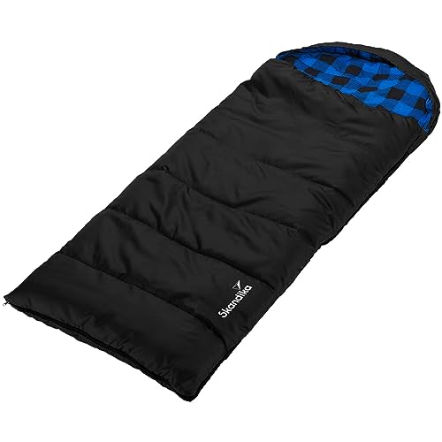Skandika Dundee Junior Kinderschlafsack | Outdoor Camping Schlafsack für Kinder, Flanell-Innenfutter aus Baumwolle, kuschelig weich, wasserabweisend, Komfortbereich von 13 bis 3°C, 160x62cm (schwarz)