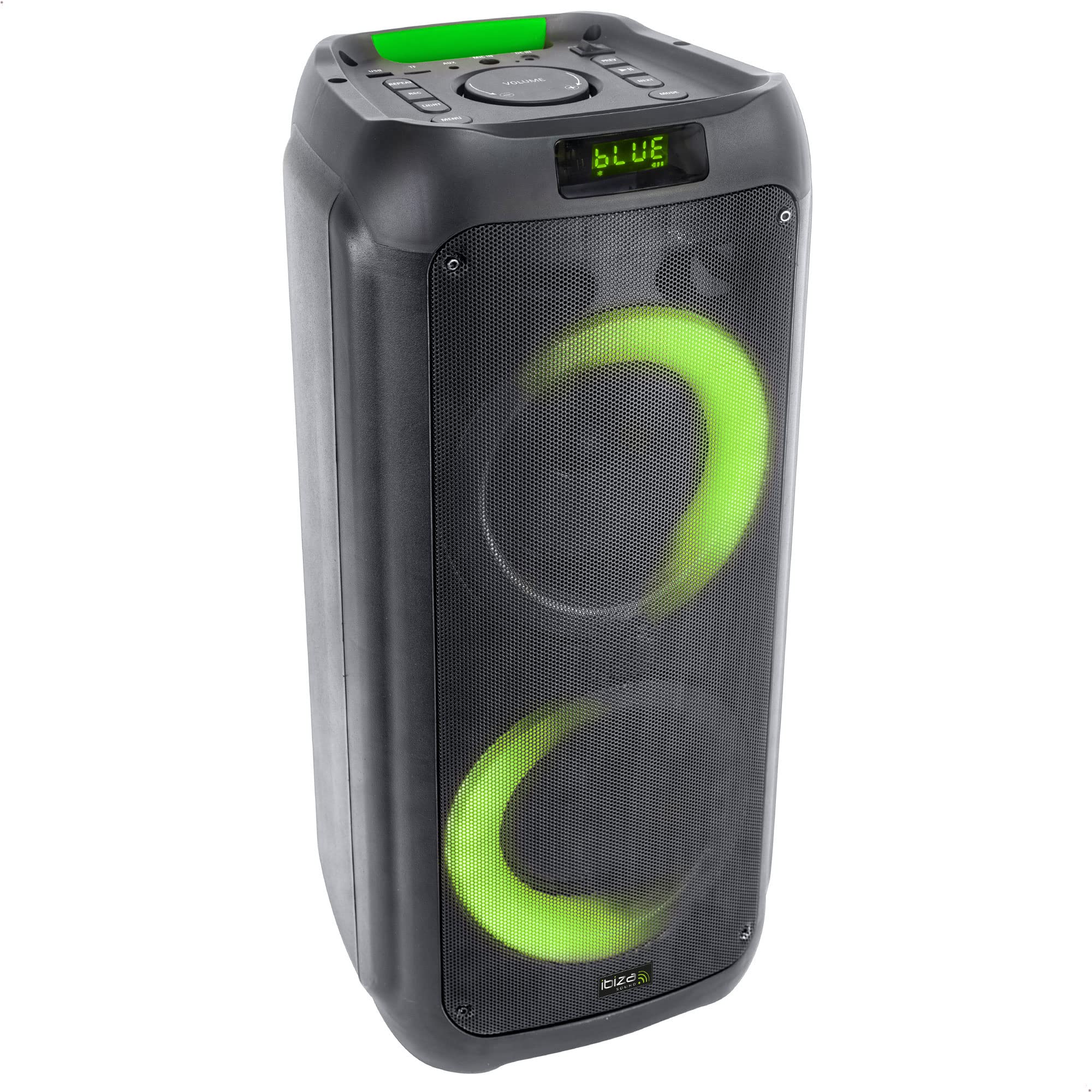 Ibiza - LYRA400-2x6,5"-300W batteriebetriebene Lautsprecher mit beleuchtetem Tieftöner, Bluetooth, Micro-SD, AUX und USB - Schwarz