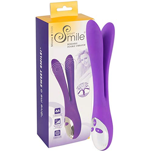 Sweet Smile Bendable Double Vibrator - zweiarmiger Stimulator für Frauen und Männer, 9 Vibrationsstufen mit jeweils 3 Intensitäten, lila/ silber
