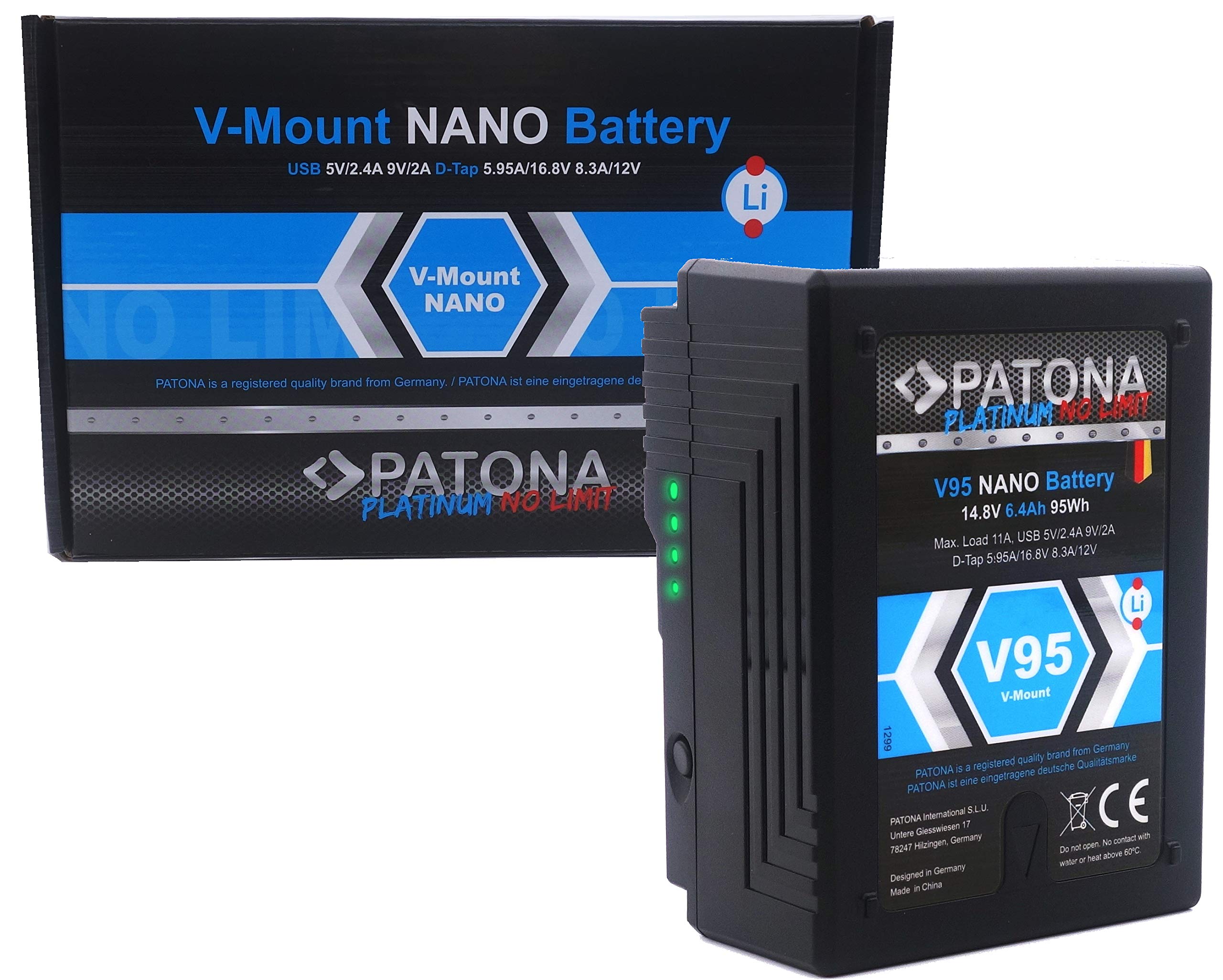Patona Platinum V95 Nano V-Mount Akku D-Tap/Ersatz-Akku mit 95 Wh passend für Sony V-Mount Kameras