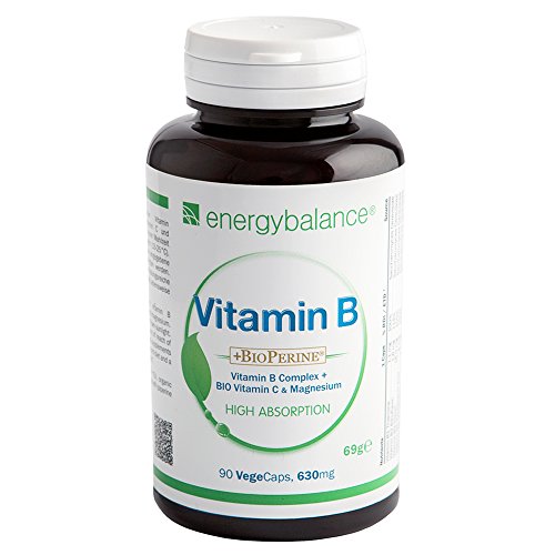 Vitamin B Komplex + BIO Vitamin C + BioPerine + Magnesium 630mg - Alle 8 B-Vitamine - hohe Bioverfügbarkeit - Vegan - HACCP - Glutenfrei - GVO-frei - 90 VegeCaps