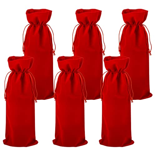Luxuriöse Samt-Weinbeutel, Wein-Geschenktüten, 6 Stück Weinflaschen-Beutel mit doppeltem Kordelzugverschluss, 36.8x15 cm, Urlaub, Einweihungsfeier (rot)