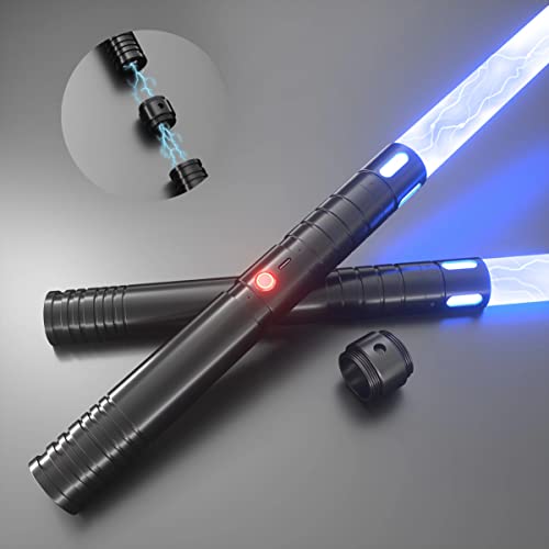 Kiseely Lichtschwert, 15 Farben Lichtschwert mit vibrierenden Metallgriffen, 2-in-1 LED-Lichtschwert mit 3 Sound-Modus, Metall-Hilts, Licht-Burst-Modus, wiederaufladbarer Akku (schwarz)