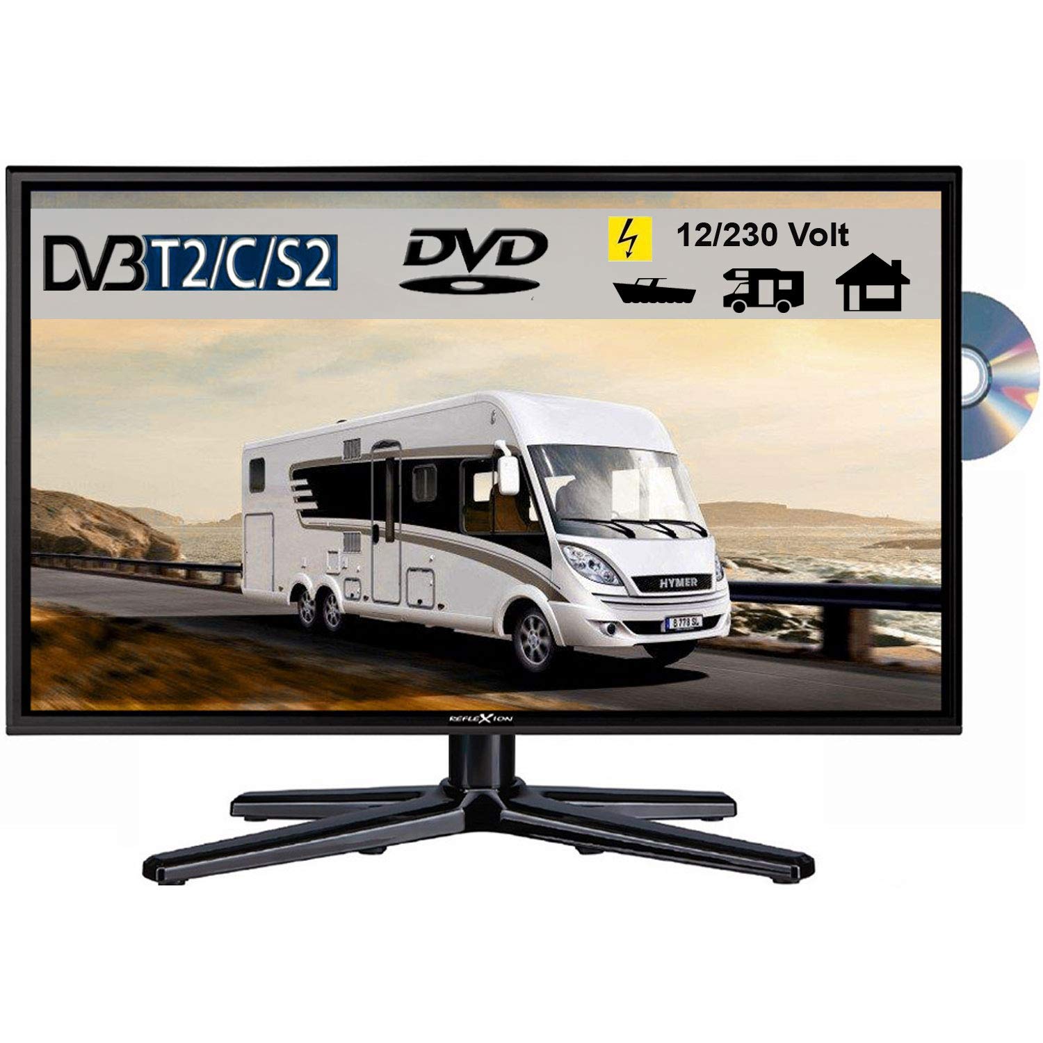 REFLEXION LDDW240 LED Fernseher 23.6 Zoll TV DVB-S2 / C / T2 DVD, 12Volt 230 Volt