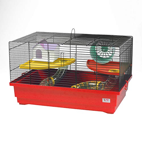 decorwelt Hamsterkäfige Rot Außenmaße 60x37x36 Nagerkäfig Hamster Plastik Kleintier Käfig mit Zubehör