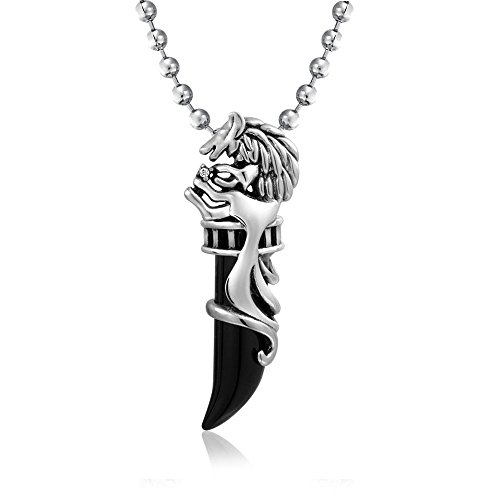 Bling Jewelry Wolf Schwarz Fang Spitze Zahn Anhänger Edelstahl Anhänger Für Herren Halskette 20 cm Kugelkette