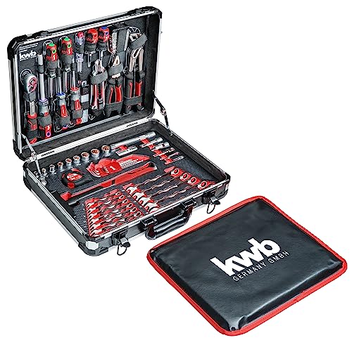 kwb Werkzeugkoffer, 80-teilige Werkzeug-Set, aus robustem Aluminium, abschließbar, gepolstert mit Werkzeugeinlagen aus Schaumstoff, hochwertiger Werkzeugsatz, ideal für Werkstatt und unterwegs