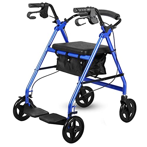 Gehstock, Rollator mit 4 Rädern, Sitz und Tasche, 17,8 cm Räder und klappbares Fußpedal, Mobilitätshilfe für Erwachsene, Senioren, ältere Menschen und Behinderte, Aluminium-Transportstuhl schnell