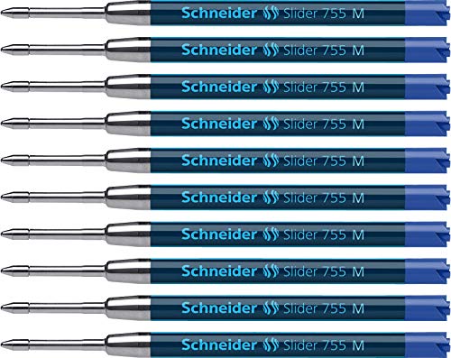 Schneider Slider 755 Kugelschreibermine (ViscoGlide-Technologie, dokumentenecht, M=Mittelstrich) 10er Packung, blau