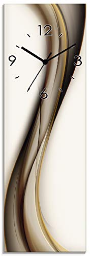 Artland Wanduhr ohne Tickgeräusche Glasuhr mit Motiv Design Funkuhr lautlos Größe: 20x60 cm Schön abstrakt Welle T9LH Braun