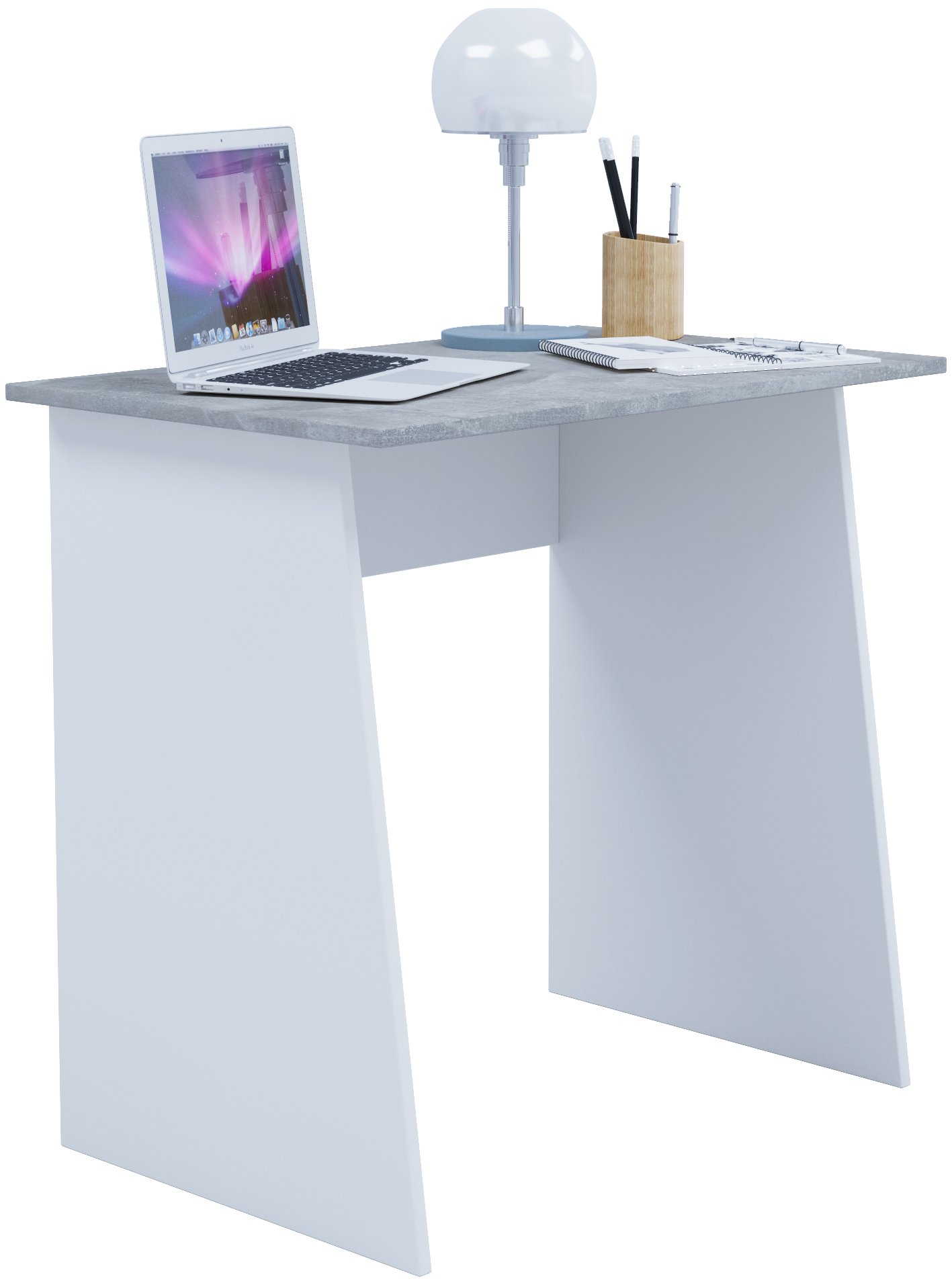 VCM Holz Schreibtisch Computertisch Arbeitstisch Bürotisch Büro Tisch Masola Mini Weiß/Beton-Optik