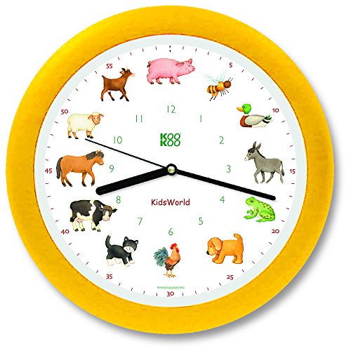 KOOKOO KidsWorld gelb, Bauernhofuhr mit 12 echten Tierstimmen, Quarzwerk