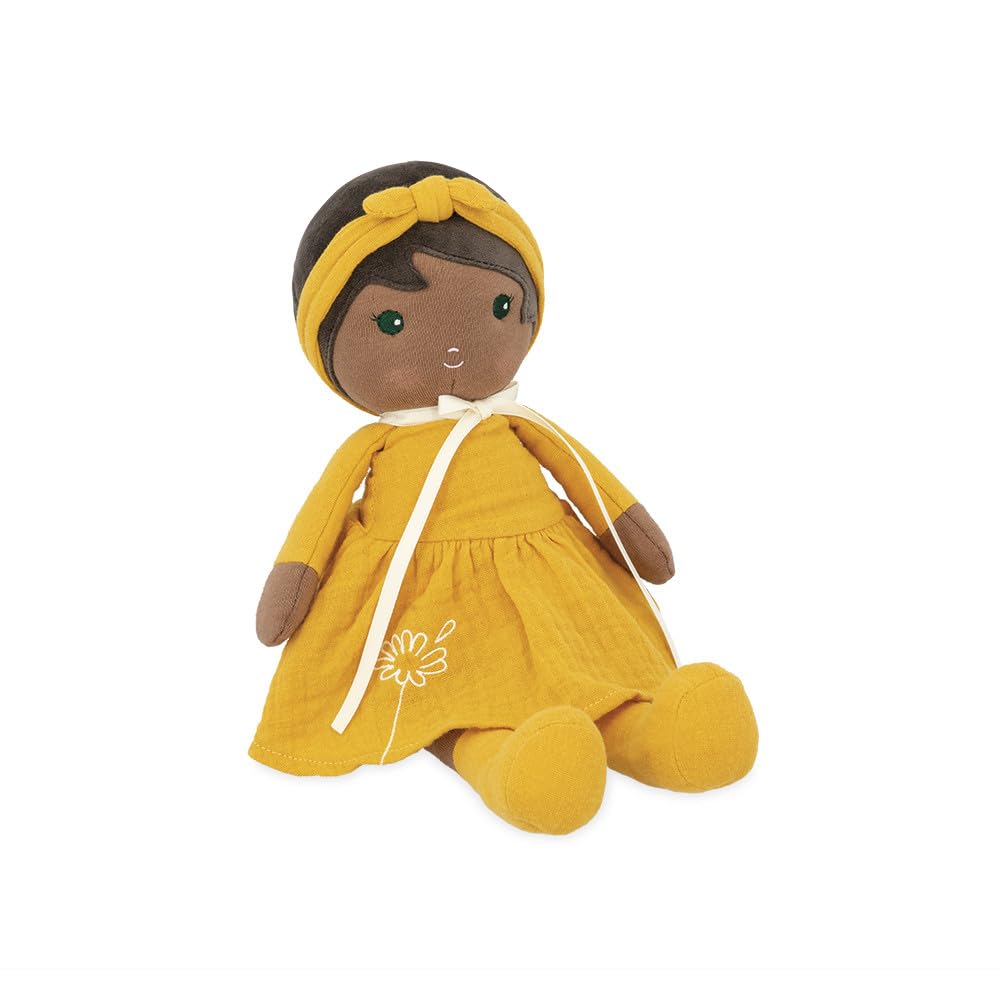 KALOO - Tendresse - Meine Erste Stoffpuppe Naomie - 25 cm Große Puppe - Gelbes Kleid - Geschenkbox und Personalisierbares Band - Ab Geburt, K200008