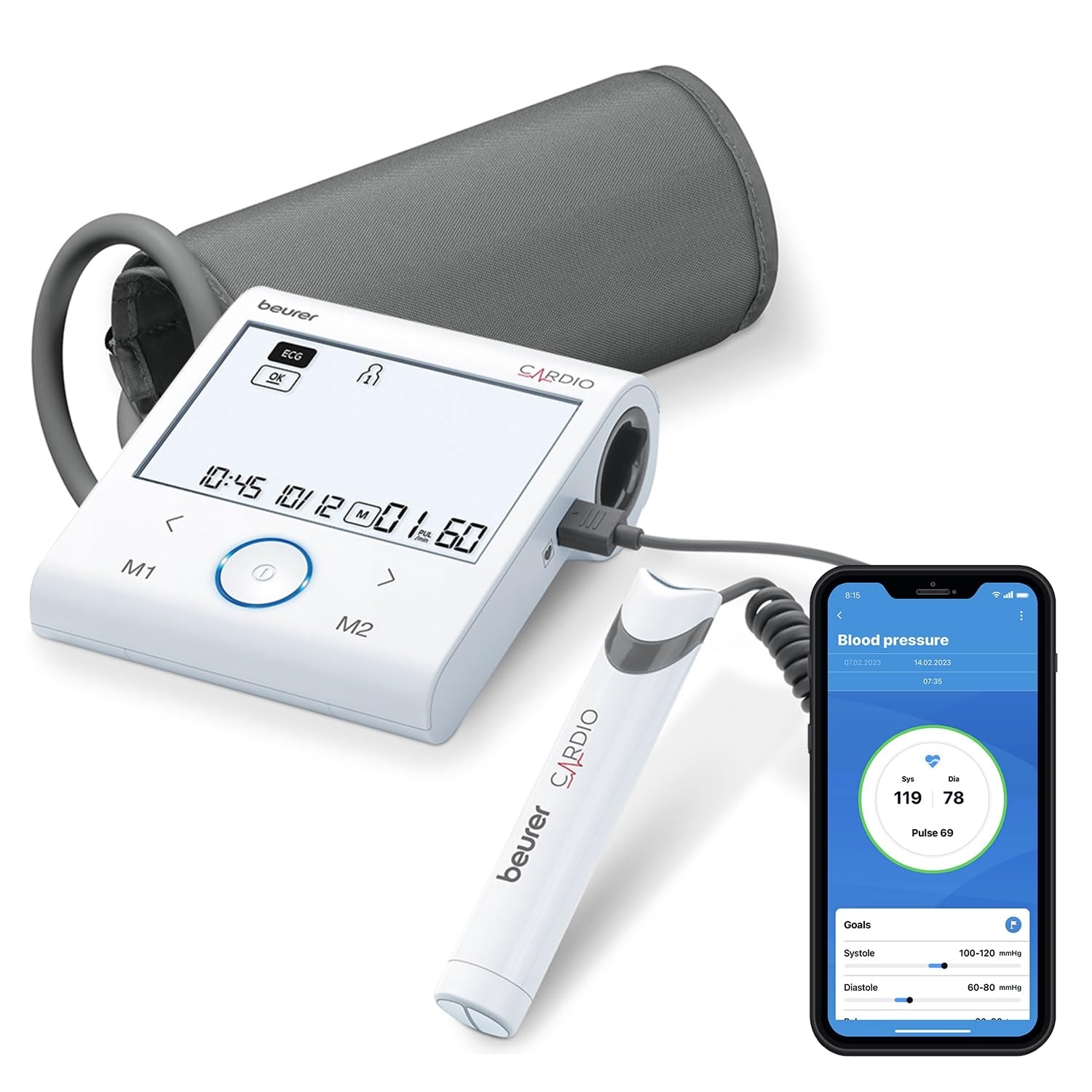 Beurer EKG Oberarm Blutdruckmessgerät BM 95, Transparent, 1 Stück (1er Pack)