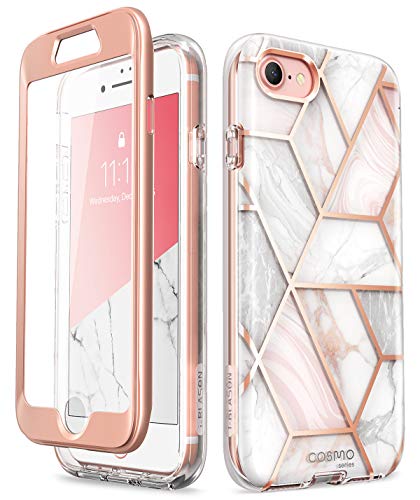 i-Blason Cosmo Hülle für iPhone SE 2022 (3. Generation), [Eingebauter Displayschutz] Schlanke Ganzkörper-Schutzhülle für iPhone SE (2022)/iPhone SE (2020)/iPhone 8/iPhone 7 (Marmor)