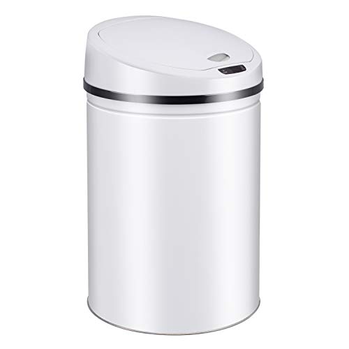 Ribelli Edelstahl Mülleimer 40 Liter - Abfalleimer mit Sensor - automatisches Öffnen und Schließen - Klemmring für Müllbeutel - Abnehmbarer Deckel - mit LED-Funktionsanzeige (weiß)