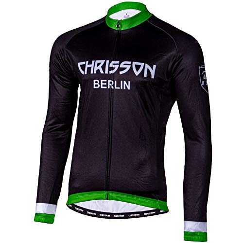 CHRISSON Essential Winter Fahrradtrikot für Herren, Winter Fahrradbekleidung mit Fleece Futter, Radtrikot mit Reißverschluss, Thermo Fahrradjacke für Männer mit 3 großen Rückentaschen M Schwarz-Grün