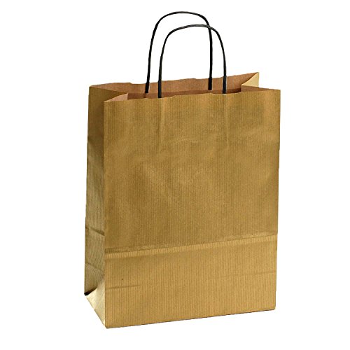 150 x Papiertragetaschen gold 24+11x31 cm | stabile Papiertüten farbig | Paper Bag Kordelhenkel | Papiertaschen klein | HUTNER
