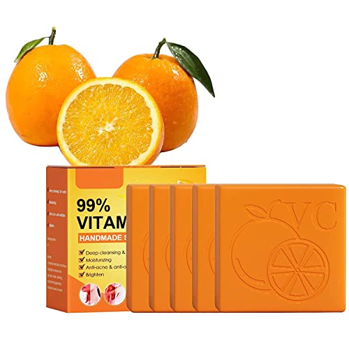 Orange Vitamin C handgefertigte Seife, natürliche Bio-Seife mit 99% Vitamin C, weißt Peeling feuchtigkeitsspendende Seife für den ganzen Körper – 100 g (5 Stück)
