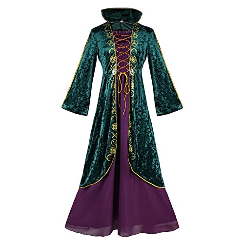Richolyn Winifred Sanderson Kostüme Kleid – Mittelalterliches grünes Samtkleid für Damen – Sanderson Sisters Kostüm Halloween Karneval Hexe Cosplay