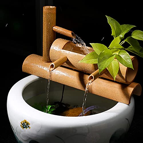 ZHIRCEKE Bambus fließendes Wasser horizontal fließendes Wasser Gartendekoration Stein Trog Ornamente Filter mit Pumpe,35CM