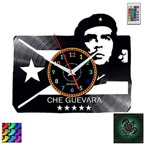 EVEVO Che Guevara Wanduhr RGB LED Pilot Wanduhr Vinyl Schallplatte Retro-Uhr Handgefertigt Vintage-Geschenk Style Raum Home Dekorationen Tolles Geschenk Uhr