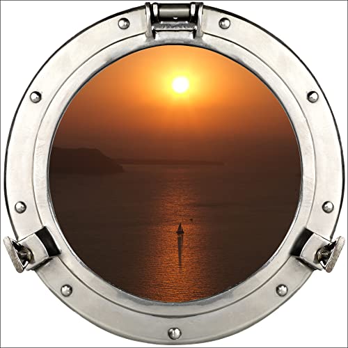 Plage Self Sticker Window Trompe L'Oeil Adhesive (Polystick) -Porthole Sunset (60x75 cm), Vinyl, Colorful, 75 x 0.1 x 60 cm