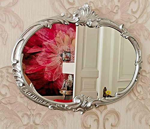 Antik Stil Wandspiegel Barock Oval Silber 52x42 Badspiegel Vintage Retro Spiegel Prunk zum Aufhängen Nostalgie