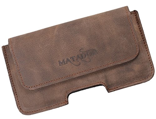 MATADOR Echt Leder Tasche Handytasche Gürteltasche kompatibel mit Sony Xperia Z5/ Z3 / Z2 / Z1 Gürtelclip Magnetverschluss Tabacco Braun
