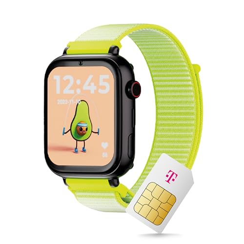 Deutsche Telekom SaveFamily SaveWatch+ Kinder Smartwatch SIM-Karte 30€ Amazon-Gutschein nach Registrierung - Kinderuhr mit GPS und Anruf Funktion, Nachrichten, Schulmodus, SOS (Avocado | Schwarz)